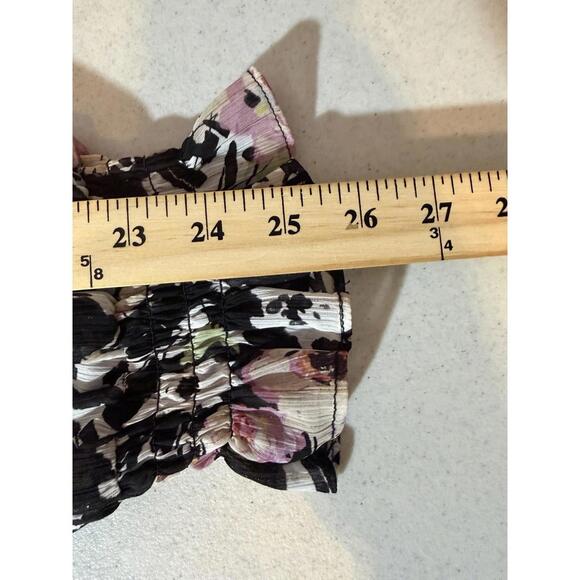 Torrid Crinkle Chiffon Raglan Tie Front Blouse Womens 3X Black Peasant Flowy - Picture 9 of 10